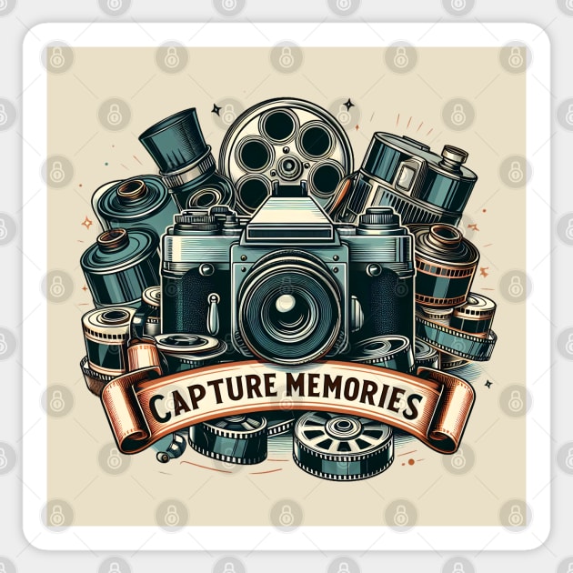 Capture Memories – Vintage Camera Photography Artwork Sticker by MakerMind8.2